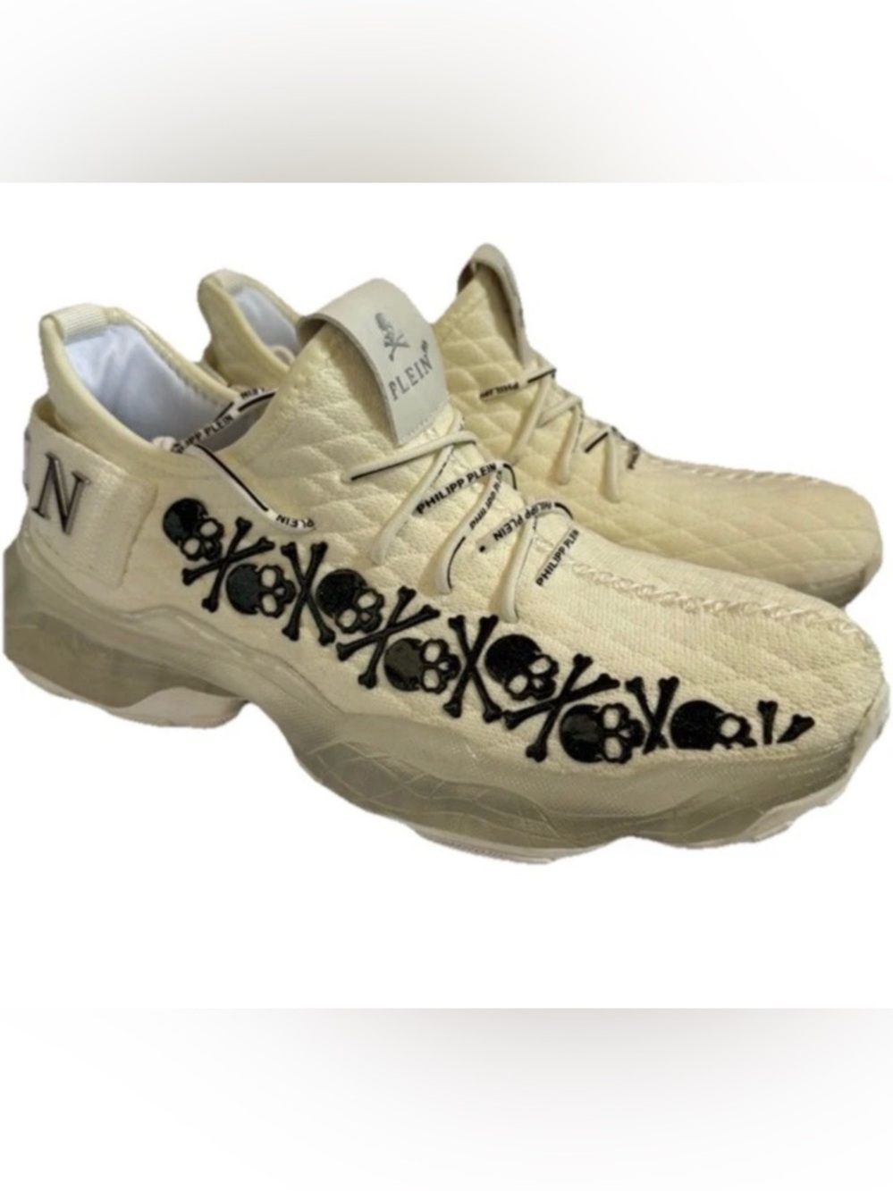 Philipp Plein White Quilted Skull Accent Sneakers